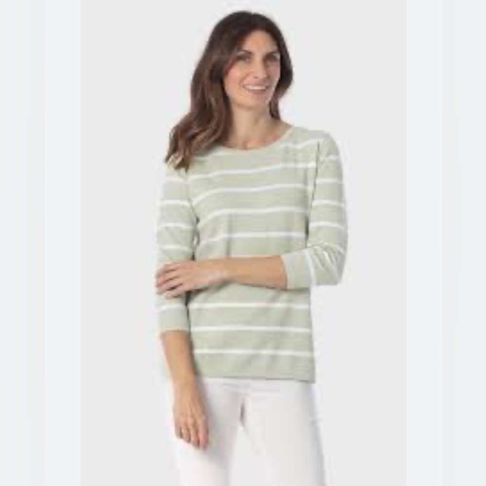 L.L. Bean Sage Green and White Striped Long-Sleeve Tee